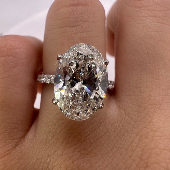Jewelry - 5.05 carat G VS2 oval diamond engagement ring pavé band hidden halo collar